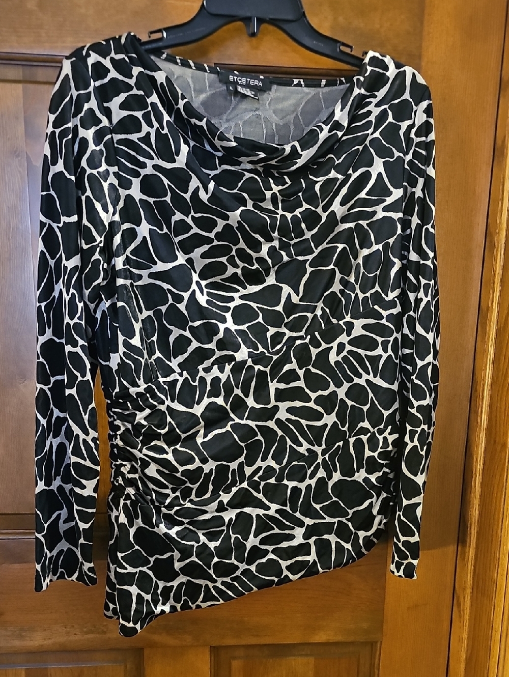 ETCETERA Black & Gold/Tan Animal Print Cowl Neck Top
